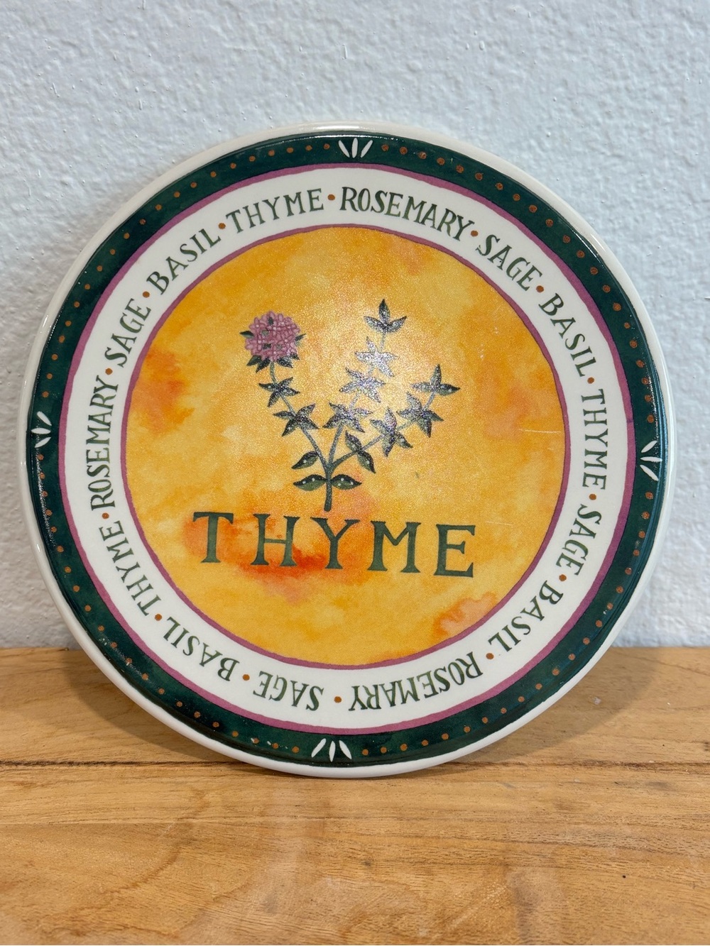 Jennifer Brinley "Thyme" Ceramic Trivet – 9" Santa Barbara Herb Design